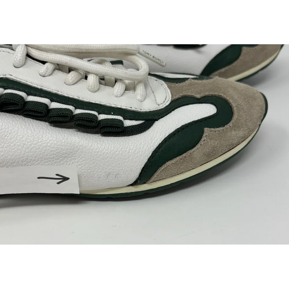 WOMENS TORY BURCH GOLF RUFFLE GREEN WHITE SNEAKER Size 5 Read Below